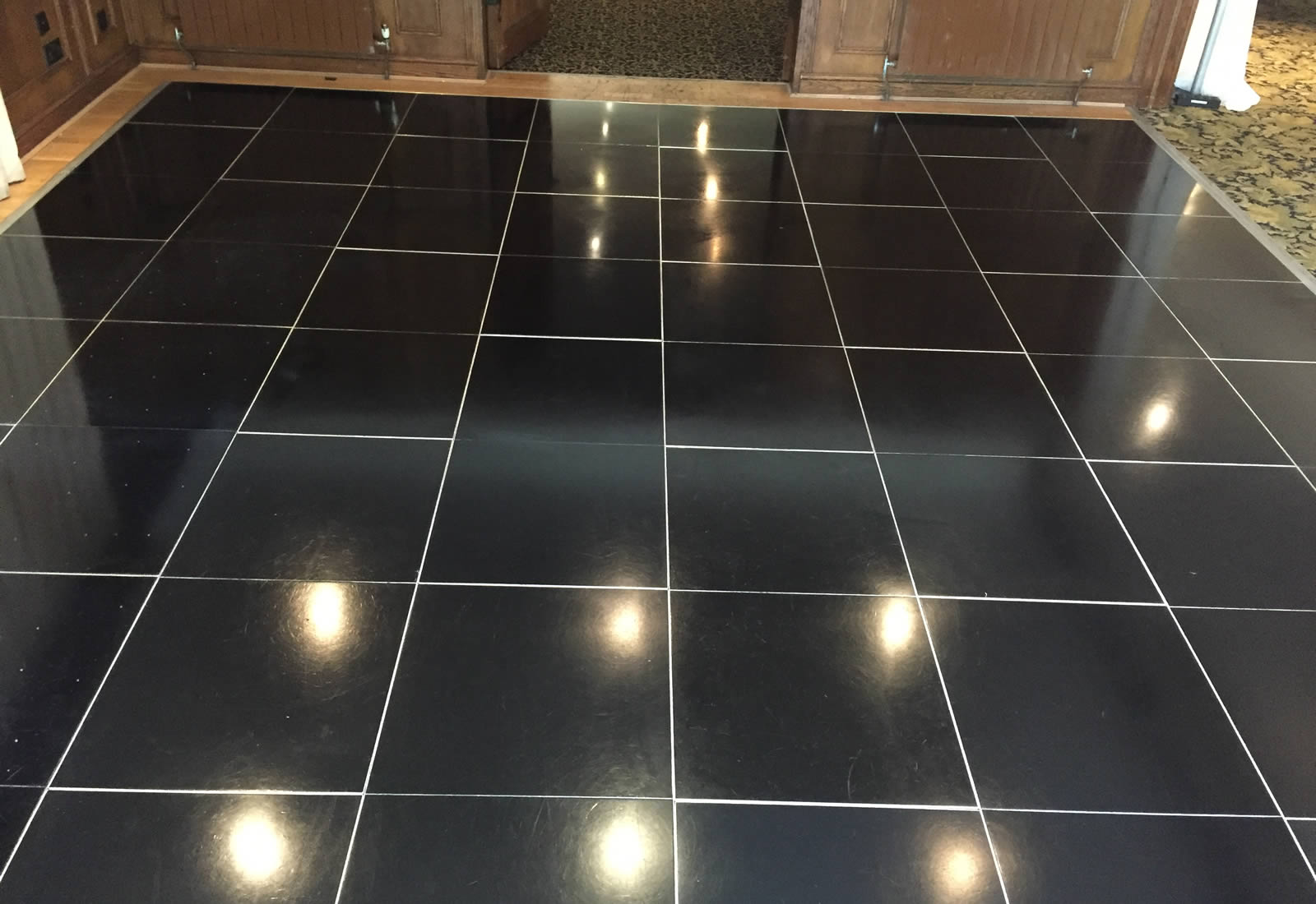 Black dance floor in venue