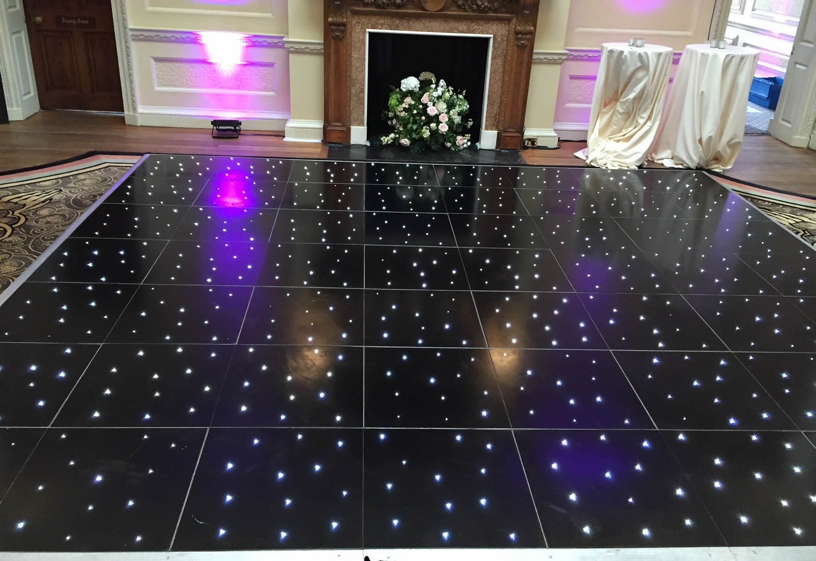 Black LED dance floor with uplighters