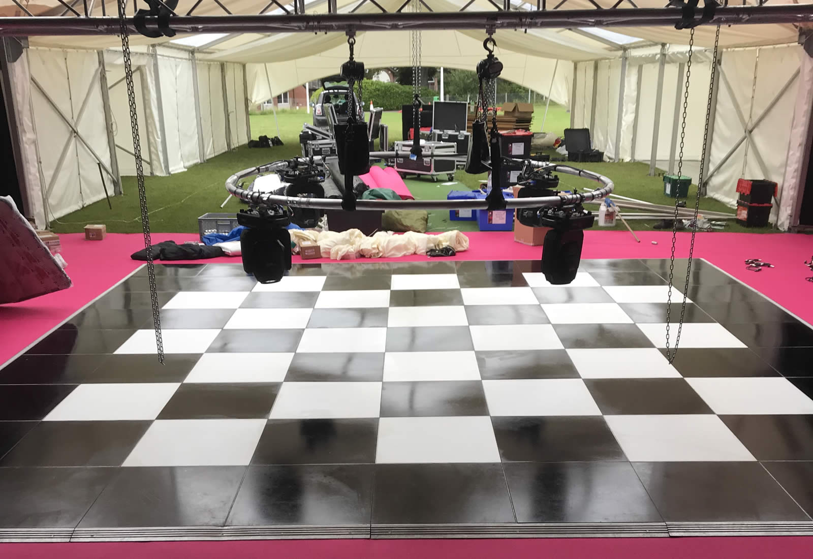 Checkerboard dance floor in marquee